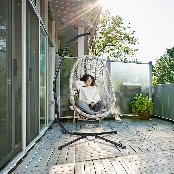 Masyardi Hammock Chair Stand Only Heavy Duty Steel C-Stand with Spring Hook Max Load 300lbs for Indoor Outdoor Black