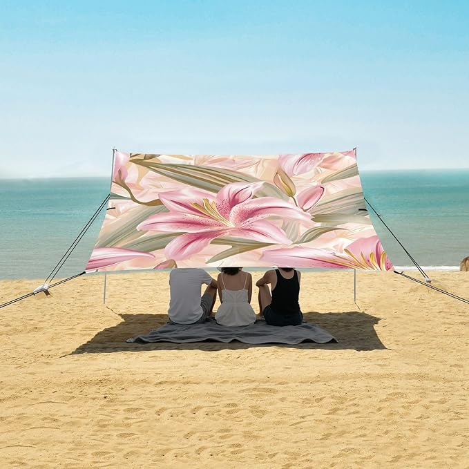 ALAZA Pink Golden Lily Summer Beach Tent Sun Shelter Portable Canopy Sunshade for Outdoor Camping Picnics Backyard Fun 10x9 ft
