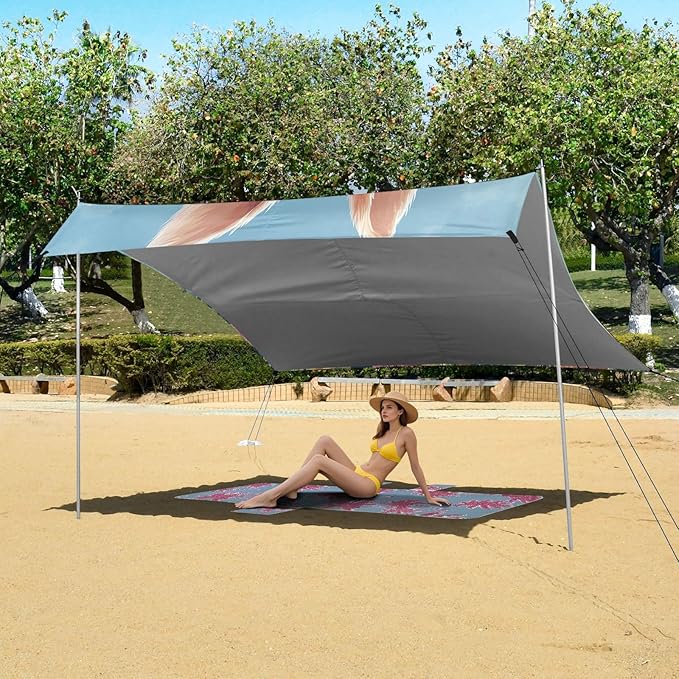 Easter Eggs Spring Bunny Beach Tent Sun Shelter Set UPF50+ UV Protection 10.5 x 9.19 FT Camping Shade Canopy with Sandbags Sand Anchors Carrying Bag and Others