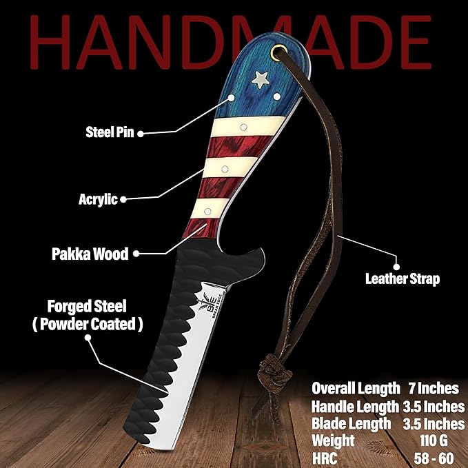 Hand made cowboy Bull Cutter with Leather Sheath Hand forged multi colour Handle Cowboy Knife Best Gift for Boy Friend.