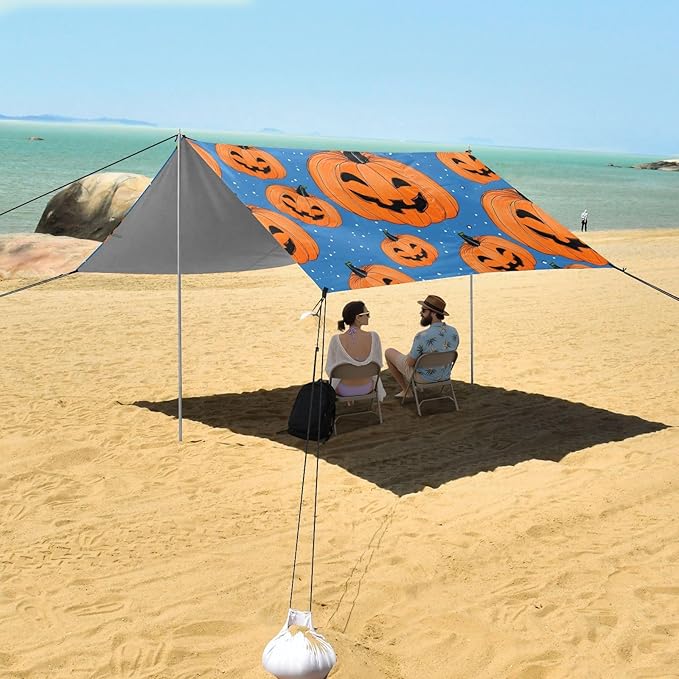 ALAZA Laughing Pumpkin Pattern Beach Tent Sun Shelter Portable Canopy Sunshade for Outdoor Camping Picnics Backyard Fun 10x9 ft