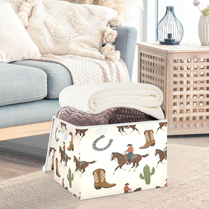 senya Baskets Collapsible Storage Bins with Lids Cactus Horse Rider Storage Boxes Clothes Baskets for Organizing