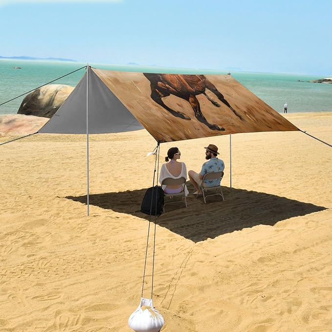 ALAZA Running Horse Beach Tent Sun Shelter UPF50+ Protection Beach Shade Canopy w/ 4 Sandbags for Outdoor Camping Fishing Backyard Fun Picnic 10x9 ft