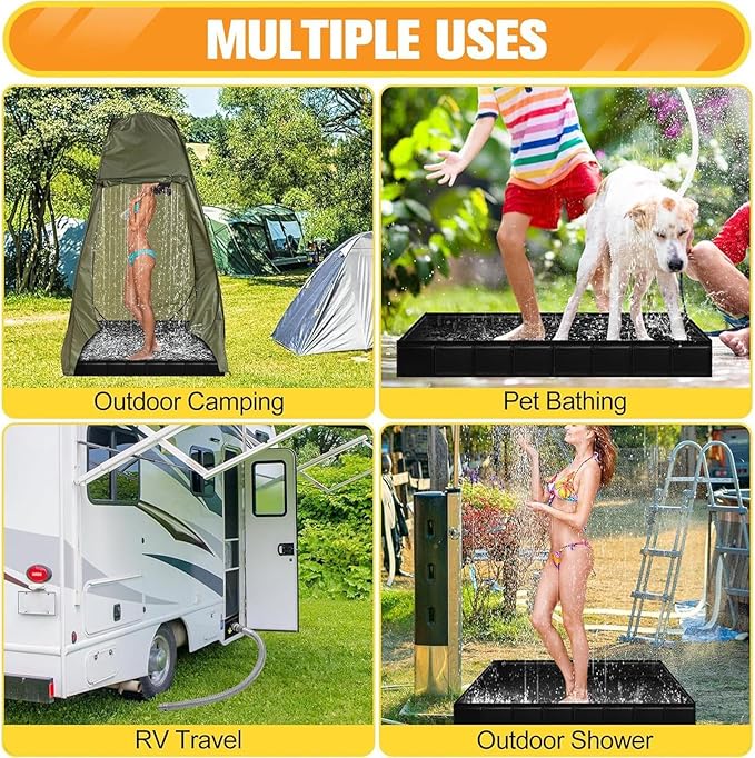 LAFANDE Portable Shower Pan Foldable Shower Base &amp Basin Floor with Detachable Drain Pipe Camping Shower Mat for Indoor &amp Outdoor Shower Stall Enclosures