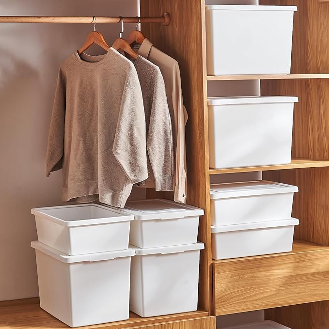 Yishyfier 27 Quart White Storage Bins with lidsStackable Plastic Boxes Set of 4Storage Box with handle for Organizing Snacks CraftsCrafts Toolsbooks(white 4XL)