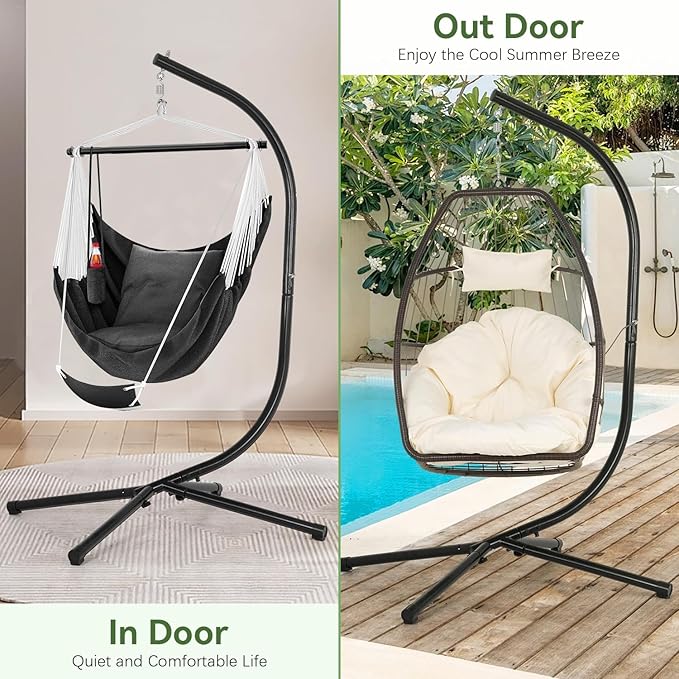 PayLessHere Hanging Hammock Stands Hammock Chair Stands Outdoor Solid Steel Heavy Duty Stand Only Construction for Hanging Hammock C Stand Air Porch Swing Chair Indoor（Stand Only）