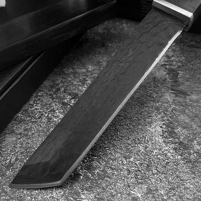 HUAAO 10.3’’ Japanese Style Katana Fixed Blade Knife with VG10 Damascus Steel Blade and Ebony handle Suitable for Camping Hunting Tactical Army Survival