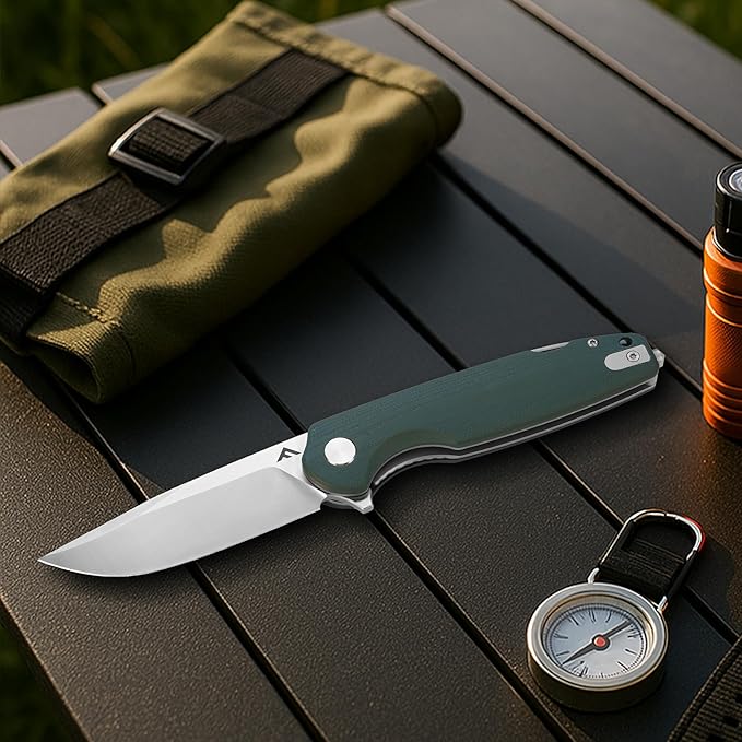 FLISSA Multitool Pocket Knife 3.3 D2 Blade with G10 Handle Liner Lock Folding Knife with Glass Breaker Screwdrivers Bottle Opener &amp Rope Cutter for EDC Survival Camping Hiking (Green)