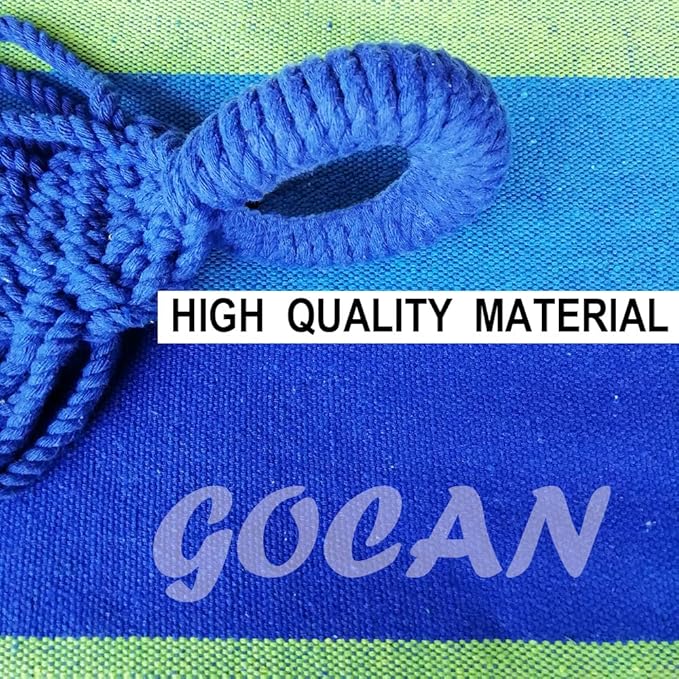 GOCAN Brazilian Double Hammock 2 Person Extra Large Canvas 250x160cm Total Length 350cm Load 500lb Cotton Hammock for Garden Outdoor and Indoor Blue/Green(98 * 65'')