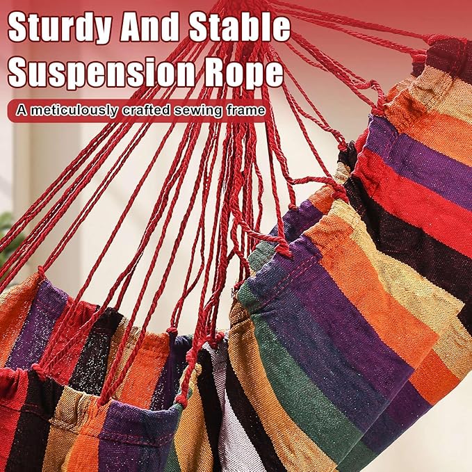 Hammock Chair Hanging Swing with 2 Pillows &amp Side Pocket Soft Cotton Tassel Swinging Chair with Strong Webbing Straps &amp Hooks Indoor Outdoor Comfort Seat (Red)