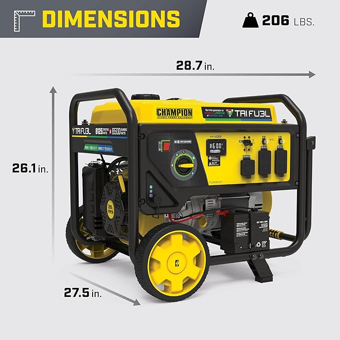 Champion Power Equipment 8125-Watt Electric Start Tri-Fuel Portable Generator with CO Shield