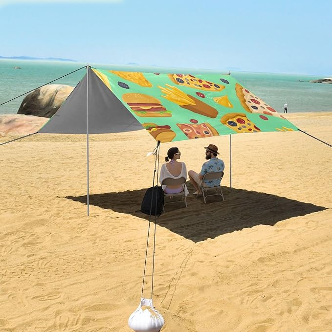 ALAZA Pizza Fast Food Pattern Beach Tent Sun Shelter Portable Canopy Sunshade for Outdoor Camping Picnics Backyard Fun 10x9 ft