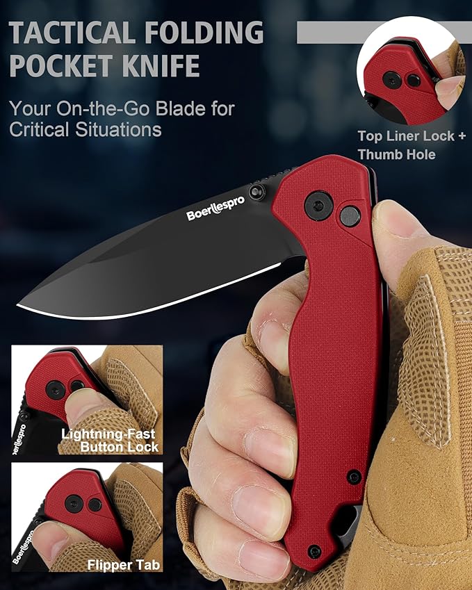 Pocket Knife – 2.99 8Cr14MoV Steel Blade G10 Handle | EDC Folding Knife with Pocket Clip for Men &amp Women | Sharp for Camping Fishing Hunting Tactical Use &amp Survival Hiking -Red