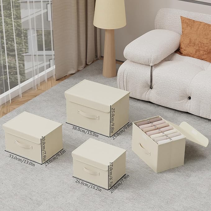 Fabric Storage Bins Cube Organizers with Flip-Top Lid and HandlesStorage Boxes for Organizing HomeOfficeand ClosetBeige5 Pack 15 x 9.8 x 9.8 in
