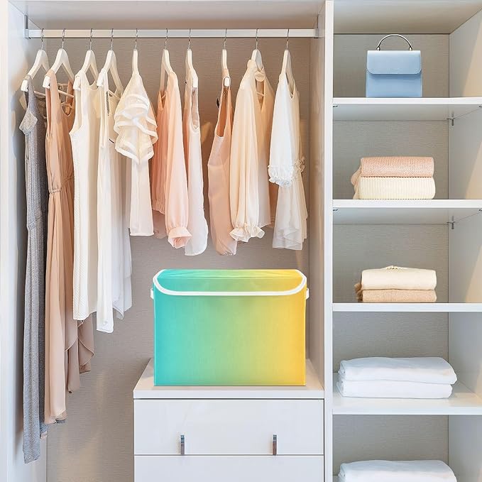 Turquoise Yellow Gradient Storage Container with Lid Collapsible Blanket Storage Clothing Storage Containers for Home
