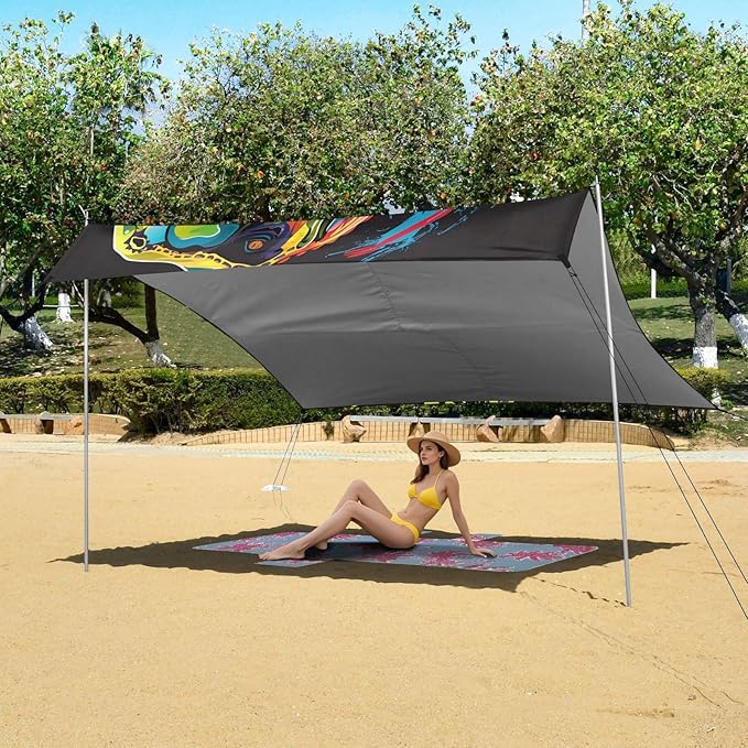 ALAZA Dinosaur T-rex Dino Beach Tent Sun Shelter UPF50+ Protection Beach Shade Canopy w/ 4 Sandbags for Outdoor Camping Fishing Backyard Fun Picnic 10x9 ft