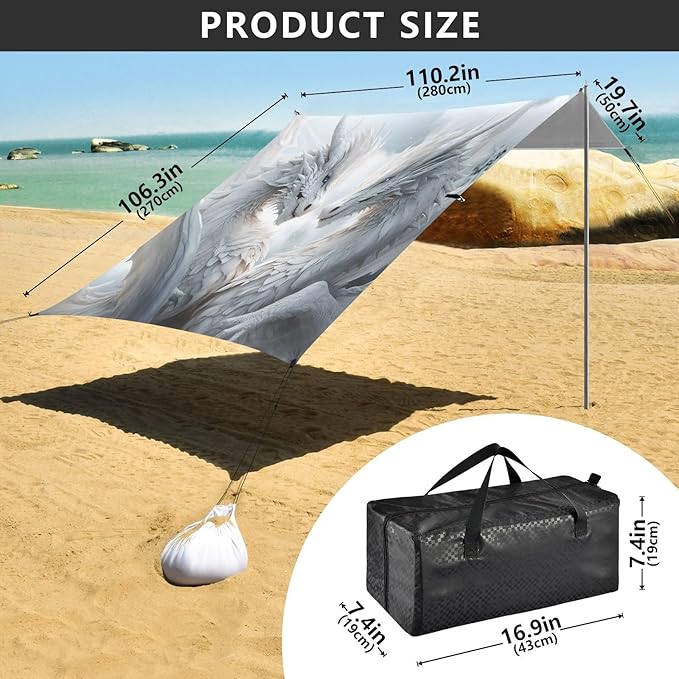 ALAZA White Dragons Magic Beach Tent Sun Shelter UPF50+ Protection Beach Shade Canopy w/ 4 Sandbags for Outdoor Camping Fishing Backyard Fun Picnic 10x9 ft