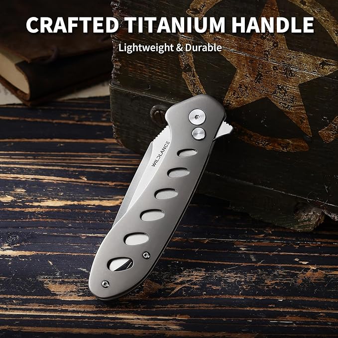 Small EDC Pocket Knife for Men &amp Women - 3 Drop Point D2 Blade Titanium Handle with Button Lock &amp Pocket Clip | Small Slim Cool Folding Knife for Daily Carry Camping Hiking &amp Outdoor Us