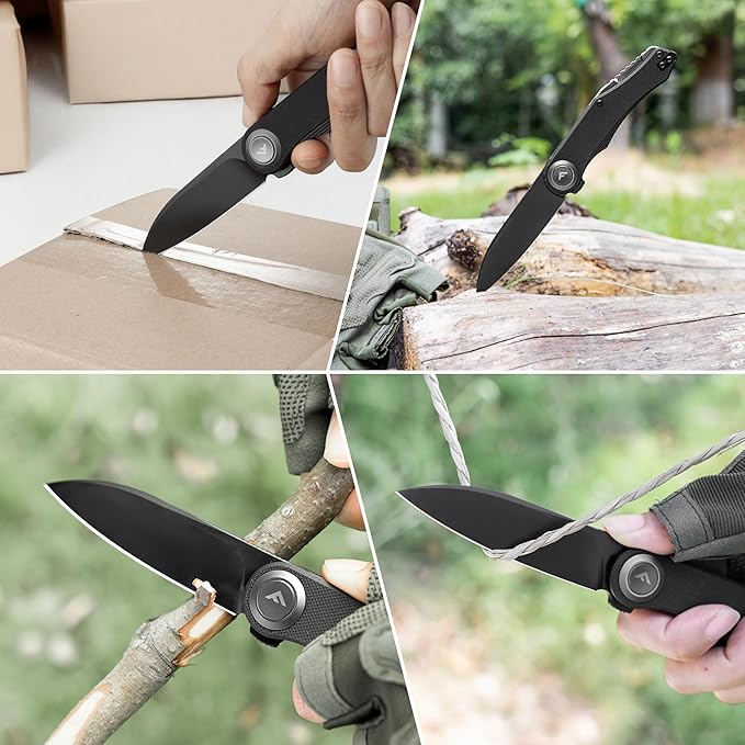 FLISSA Button Lock Folding Knife 3.1 D2 Steel Blade EDC Pocket Knife with G10 Handle Flipper Belt Clip Bearings for Outdoor Camping Hiking Fishing Hunting Gift for Men &amp Women (Grey)