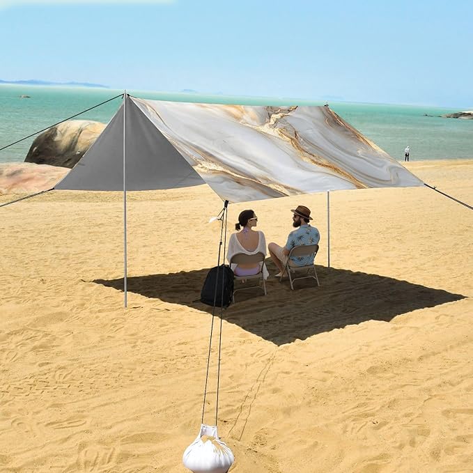 ALAZA White Gold Marble Pattern Beach Tent Sun Shelter Portable Canopy Sunshade for Outdoor Camping Picnics Backyard Fun 10x9 ft