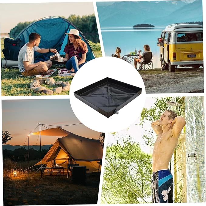 Camping Shower Mat 41x41'' Collapsible Shower Base with Wrapped Edges Rapid Drainage Waterproof Pan with Heavy Duty Bottom for Outdoor Camping.