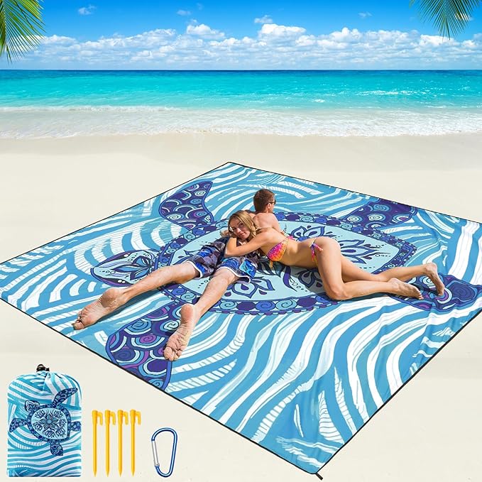 Beach Blanket Waterproof Sandproof Beach Mat 79 X 83/10'x9'for 2-8 Adults Quick Drying Outdoor Picnic Mat Beach Accessories for Travel Camping Hiking