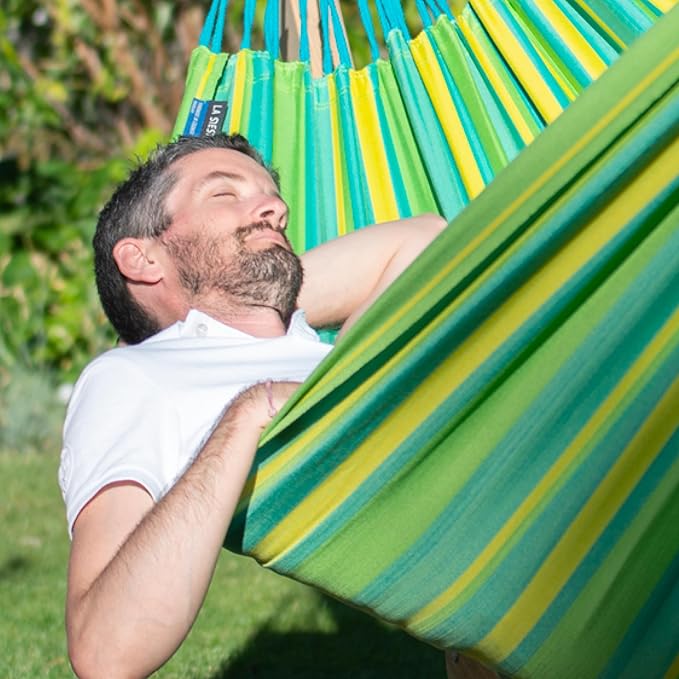 LA SIESTA Brisa Classic Hammock Handmade Weather-Resistant Tear-Resistant Hammock for Indoor &amp Outdoor Relaxation Size-Double - Lime