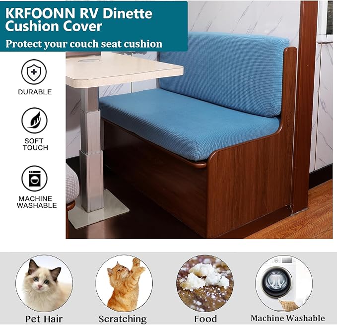 KRFOONN RV Dinette Cushion Covers Stretch Sofa Seat Slipcovers Replacement Camper Cushions Cover Washable Couch Cushion Slipcovers for RV Camper Car Bench(1 Backrest Cover &amp 1 Bench Cover Blue)