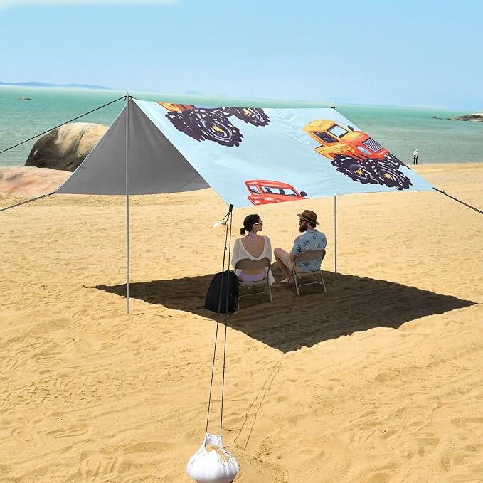 ALAZA Truck Cartoon on Blue Beach Tent Sun Shelter Portable Canopy Sunshade for Outdoor Camping Picnics Backyard Fun 10x9 ft