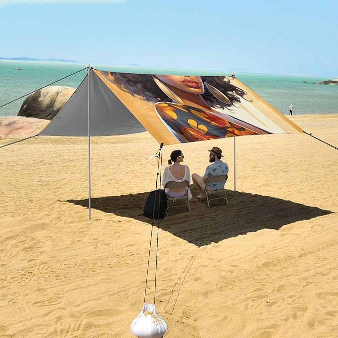 ALAZA African American Woman with Earrings Beach Tent Sun Shelter Portable Canopy Sunshade for Outdoor Camping Picnics Backyard Fun 10x9 ft