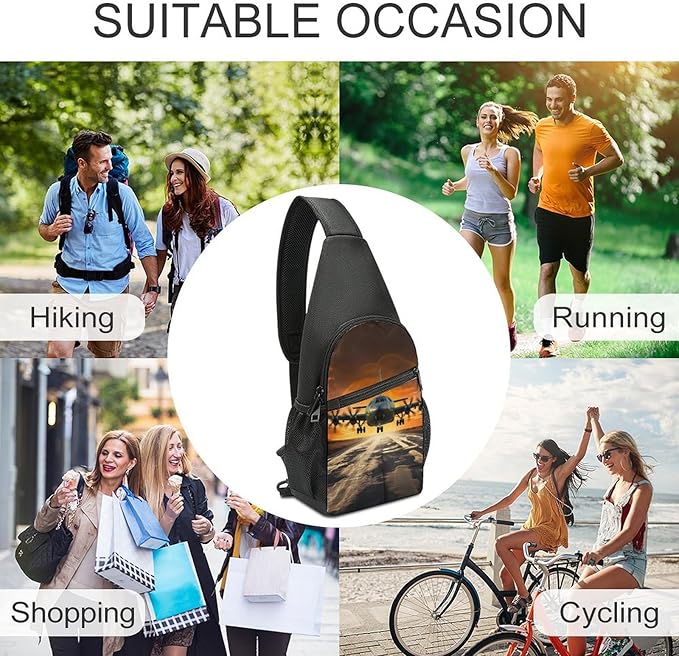 Sling Bags Military Plane Landing On Runways Chest Bag for Men Women Shoulder Bag for Travel Sport Chest Pack