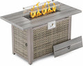 30 Round Propane Fire Pit Table - 50K BTU with Lid Rocks Tank Storage and Cover - Round Gas Fire Pits for Outside Patio - Outdoor Table with Firepit (Brown 43 Rectangular)
