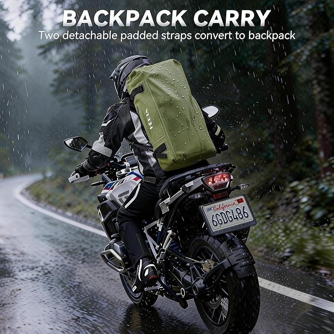 HEETA Waterproof Motorcycle Dry Bag Waterproof Duffel Luggage Travel Bags with Zippered Closure &amp Pocket Shoulder Straps Large Space for Motorcycling Camping Commuting Boating (Green 50L)