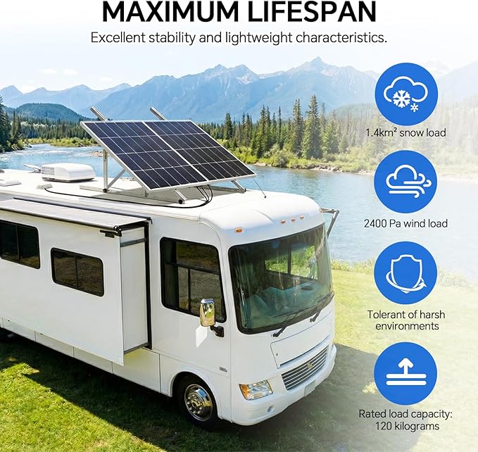 45 Inch 4 Sets Solar Panel Mounting Brackets Kit 0-90 Adjustable Solar Panel Tilt Mount Brackets for 100-400W Panels Windproof for RoofRVGround Boat and Off-Grid . (4Sets Upgrade)