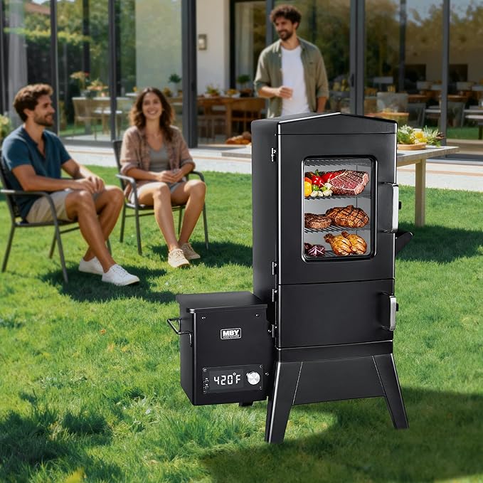 Vertical Pellet Smoker with Cover &amp Meat Probe 4-Rack Electric BBQ Smoker Grill 616 sq in Cooking Space Digital LED Temperature Control for Outdoor Smoking Ribs Brisket Chicken &amp Sausage