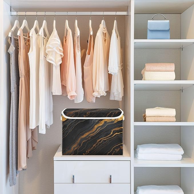 Marble Blue Black Gold Gradient Storage Bins with Lids Stackable Clothing Storage Storage Bins Large for Office Supplies
