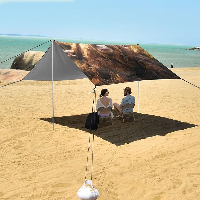ALAZA Funny Yak Bull/Cow Beach Tent Sun Shelter UPF50+ Protection Beach Shade Canopy w/ 4 Sandbags for Outdoor Camping Fishing Backyard Fun Picnic 10x9 ft