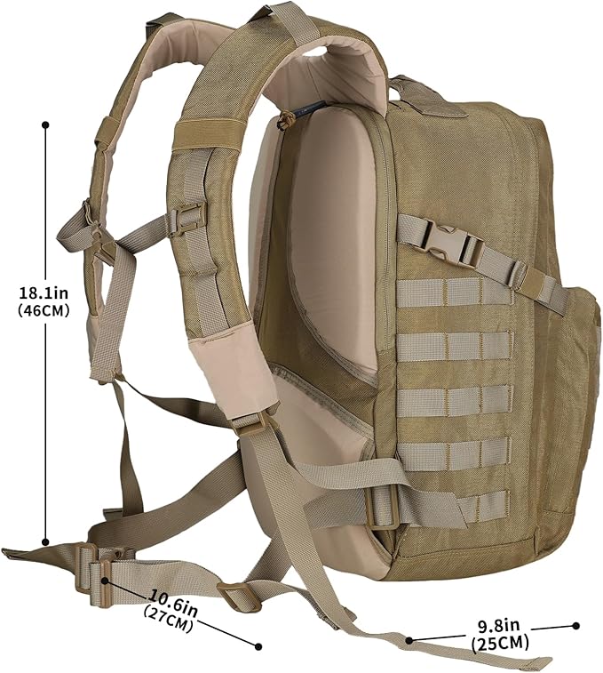 MGFLASHFORCE Molle Military Tactical Backpack for Men 30L Daypack Army Rucksack Pack Bug Out Bag 15.6 Laptop Compartment (Coyote Brown)