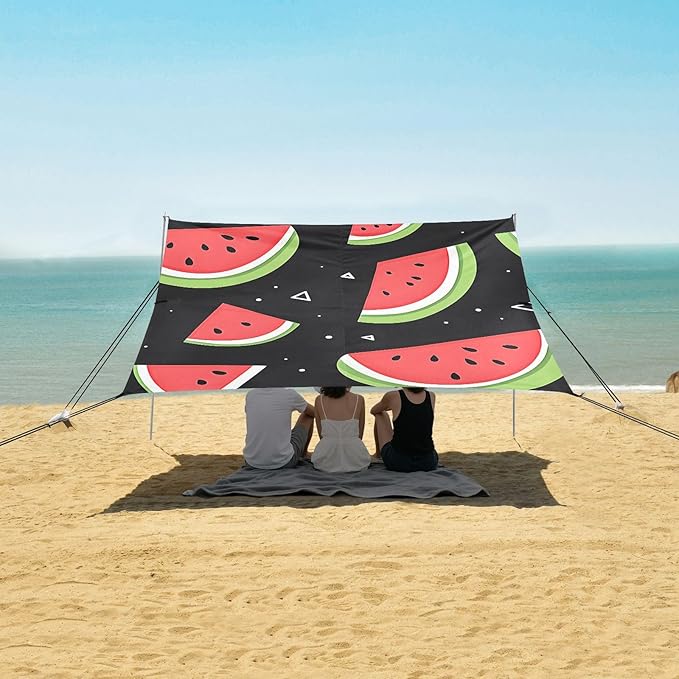 ALAZA Black Watermelon Triangle Pattern Beach Tent Sun Shelter Portable Canopy Sunshade for Outdoor Camping Picnics Backyard Fun 10x9 ft