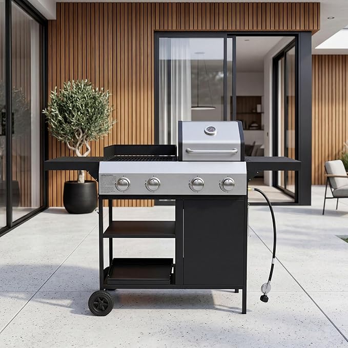 Endark 49200 BTU 4-Burner Multi-Function Stainless Steel BBQ Grill - For Outdoor Cooking Patio Backyard Barbecue Camping - Griddle Combo for BBQFRYING and PIZZA