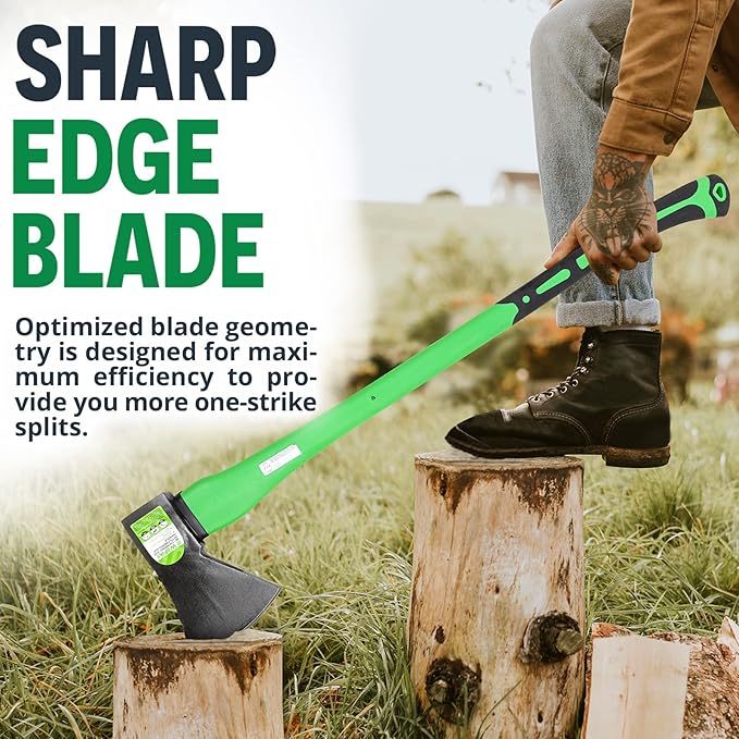 WilFiks Chopping Axe 36” Camping Outdoor Hatchet for Wood Splitting and Kindling Forged Carbon Steel Heat Treated Hand Maul Tool Fiberglass Shock Reduction Handle with Anti-Slip Grip