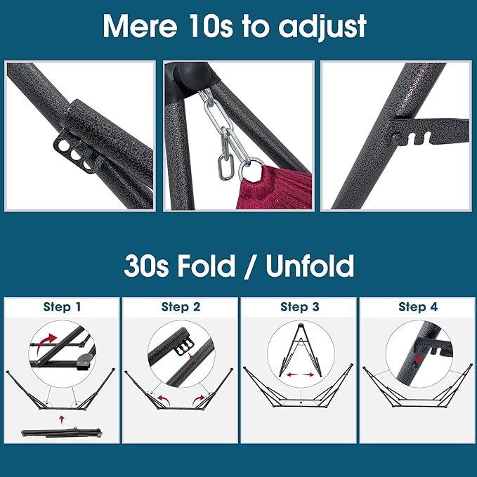 Tranquillo Adjustable Hammock Stand Collapsible Camping Hammock with Stand 600 lbs Capacity Hammock Stand for 2 Persons Foldable Sturdy Noiseless Stand for Active Life Carry Bag Included Red