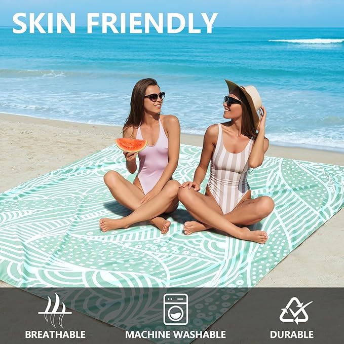 Beach Blanket Waterproof Sandproof Beach Mat 79 X 83/10'x9'for 2-8 Adults Quick Drying Outdoor Picnic Mat Beach Accessories for Travel Camping Hiking