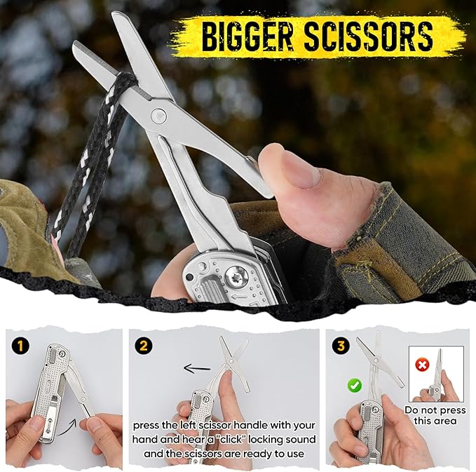 BIBURY Multitool Pocket Knife BI2056 Stainless Steel Multi Tool Knife with Clip Folding Multitool EDC Knife with Magnetic LockingScrewdriverLarge ScissorsGlass Breaker for Survival Camping Hiking