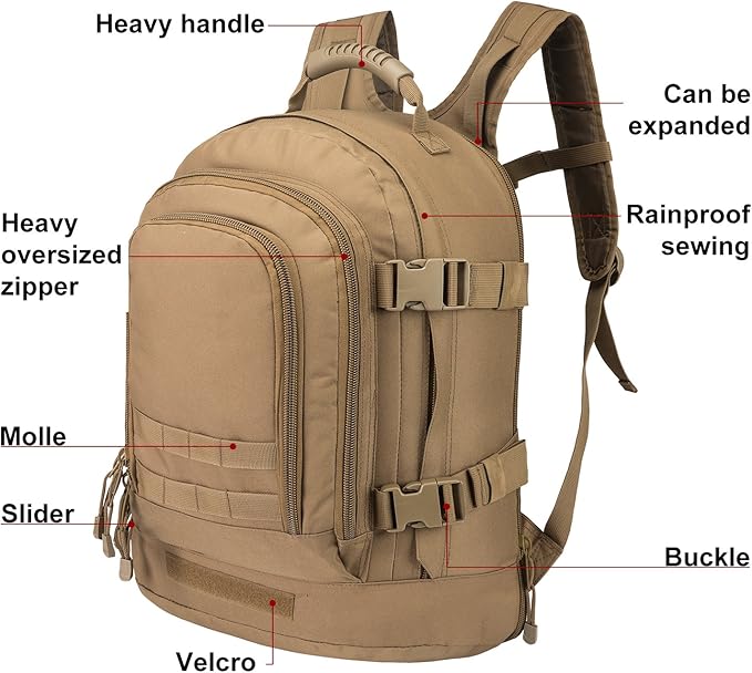 Large 3 Day Expandable 39L-64L Backpack Military Tactical Hiking Camping Daypack