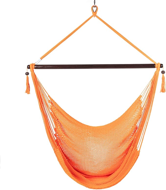 Large Caribbean Hammock Chair - 48 Inch - Polyester - Hanging Chair - Orange