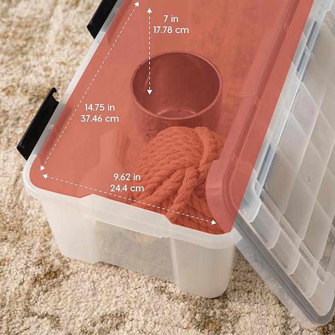 IRIS USA WeatherPro 19 Qt Storage Bins with Lids 6 Pack BPA-Free Plastic Gasket Box with Tight Latch and Seal Stackable Nestable Tote Tub - Clear/Black