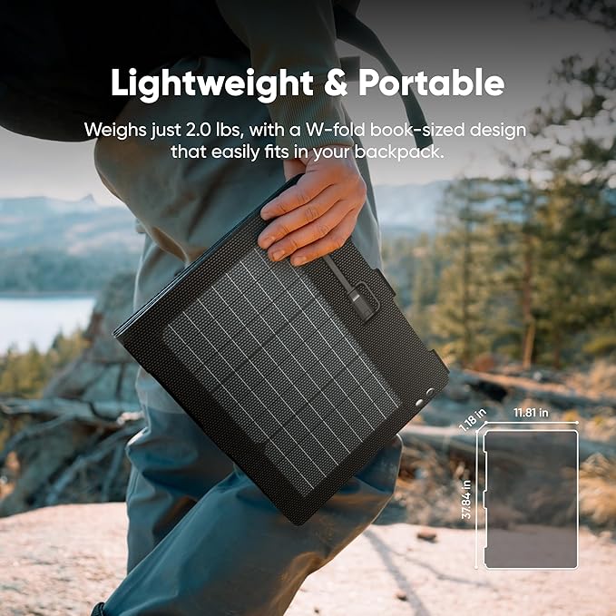 Jackery SolarSaga 40W Air Solar Panel 23% Conversion Efficiency Book-Sized PERC Bifacial Panels IP65 Waterproof Foldable Solar Charger for Rooftops RVing Off-Grid Solar Panel Kits PV Charging