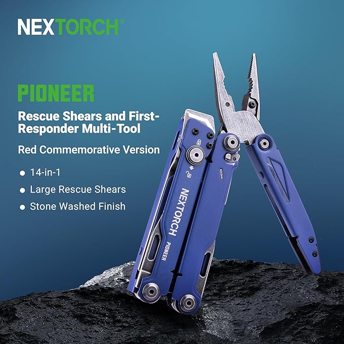 NEXTORCH PIONEER MT20 14-IN-1 Multi-tools Full-SizeMulti-tool Set with Scissors Needle Nose Pliers Pocket Clip Multi-tool for DIY Home Outdoors Everyday Carry Men Gift Color (BLUE with Glass Breaker)
