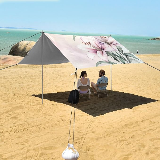 ALAZA Elegant Hand Painted Lilies Beach Tent Sun Shelter Portable Canopy Sunshade for Outdoor Camping Picnics Backyard Fun 10x9 ft
